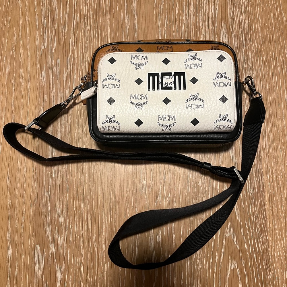 MCM tan black and white crossbody